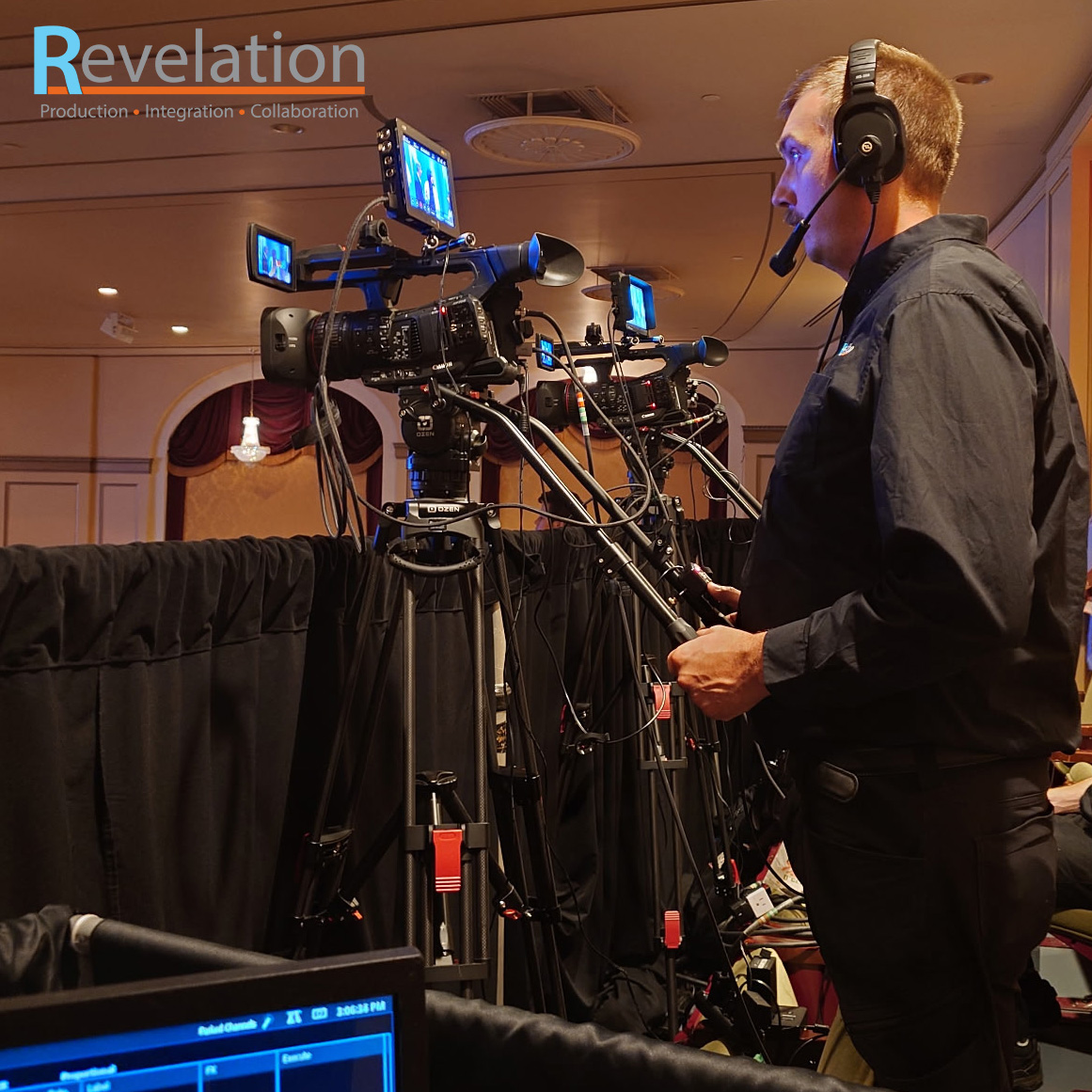 Rev_Prod's tweet photo. Video Technician Bryan, is behind the lens, making sure every second of the ceremony on stage is captured beautifully. Because your most important moments deserve so much more than a cell phone video. Professional cameras. Professional technicians. Memories you’ll watch again. https://t.co/9iQRYao1Sl