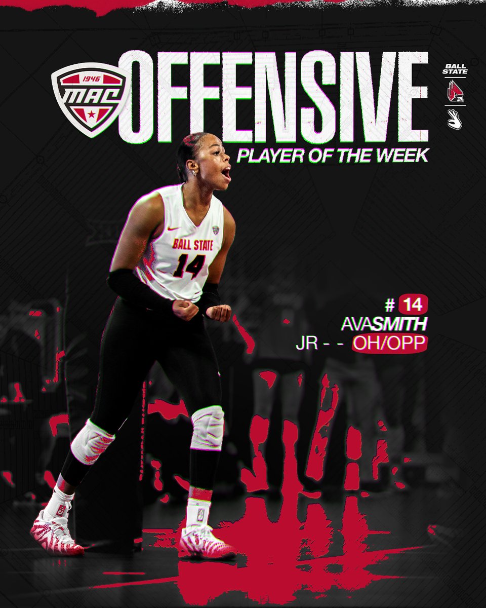 BallStateWVB's tweet photo. HOW SWEEP IT IS!!!

Congrats to our @MACSports Weekly Award Winners
Offensive - Ava Smith
Defensive - Sophie Ledbetter
Setter Pair - Reese Axness / Lindsey Green

Story: https://t.co/9yBt7ADARD

#ChirpChirp x #WeFly x #MACtion https://t.co/rT4ro8CrnF
