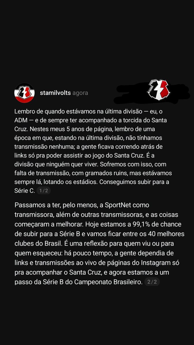 stamilvolts's tweet photo. Lembro também de a gente ter ficado escutando o jogo no rádio, como nos tempos antigos, e de muita gente pegando link para assistir às partidas: imagem cheia de propagandas, qualidade ruim, narração que não era boa... E hoje, em praticamente dois anos, subimos duas divisões. https://t.co/Unav4RKab6