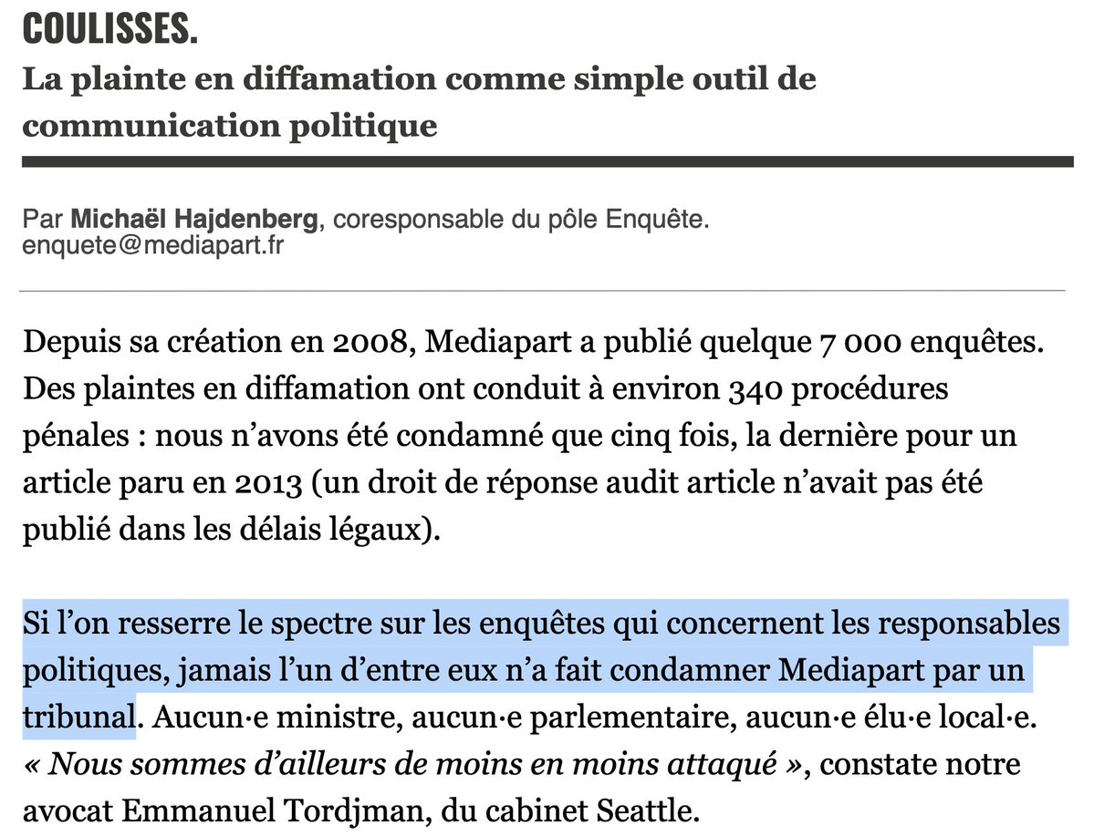 N_Hervieu's tweet photo. Plainte en diffamation ? C'est audacieux.

En 2025, Mediapart a fait le décompte : Sur les 340 procès subis en 17 ans d’existence, il n'en a perdu que... 5 (sur des sujets mineurs).

Et il n'a *jamais* été condamné pour une enquête menée sur un responsable politique. https://t.co/mm0FInvCQo