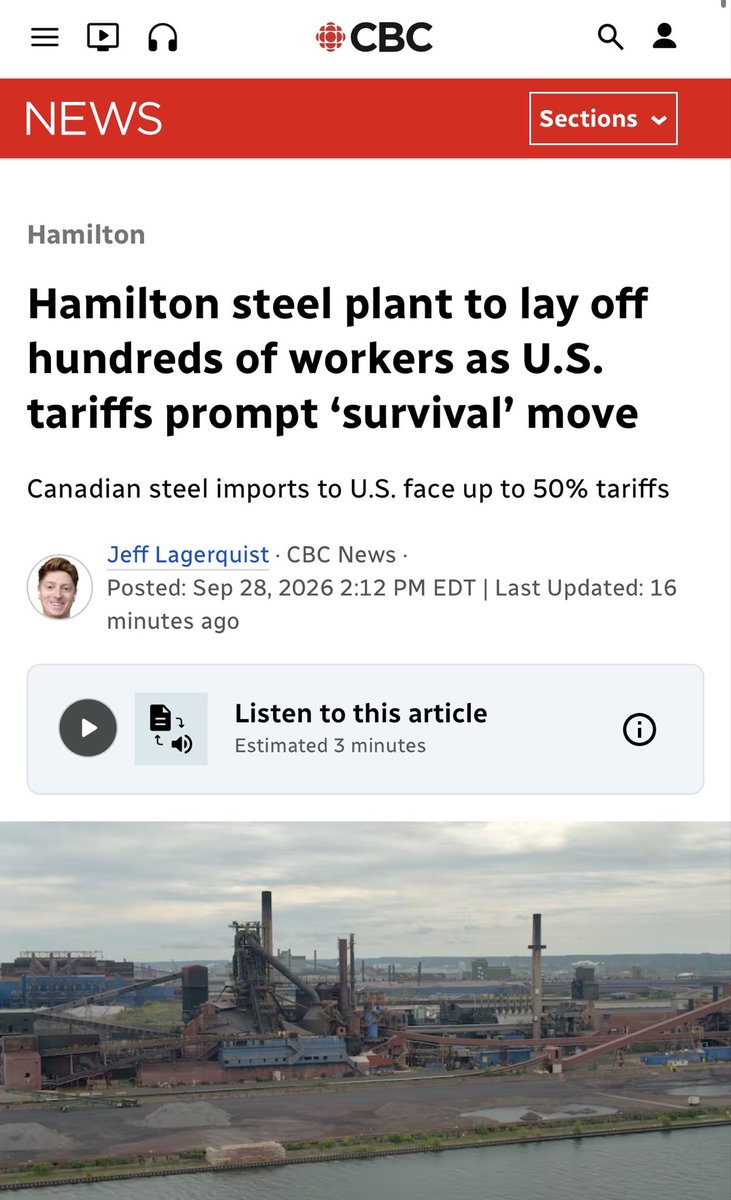 mario4thenorth's tweet photo. 🚨 MAJOR BREAKING  -

350 Hamilton steelworkers just lost their jobs.

Up to 500 impacted.

Stelco is in survival mode. 

The same tariffs Carney promised he could negotiate away.

He couldn't. 

Now Hamilton pays for it.

Right before Christmas.

Carney flew to the UN and pledged $100 million to Palestine this week.