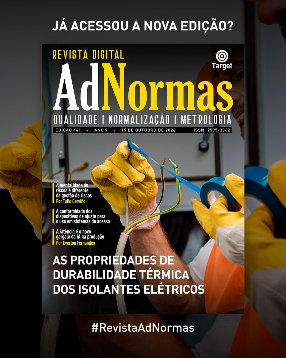 TargetNormas's tweet photo. A nova edição da Revista AdNormas já está disponível!

Nesta edição, a matéria de capa aborda as propriedades de durabilidade térmica dos isolantes elétricos.

Confira agora e mantenha seus conhecimentos técnicos atualizados.
https://t.co/l0vL0e3BuC https://t.co/YEI3KYxahK