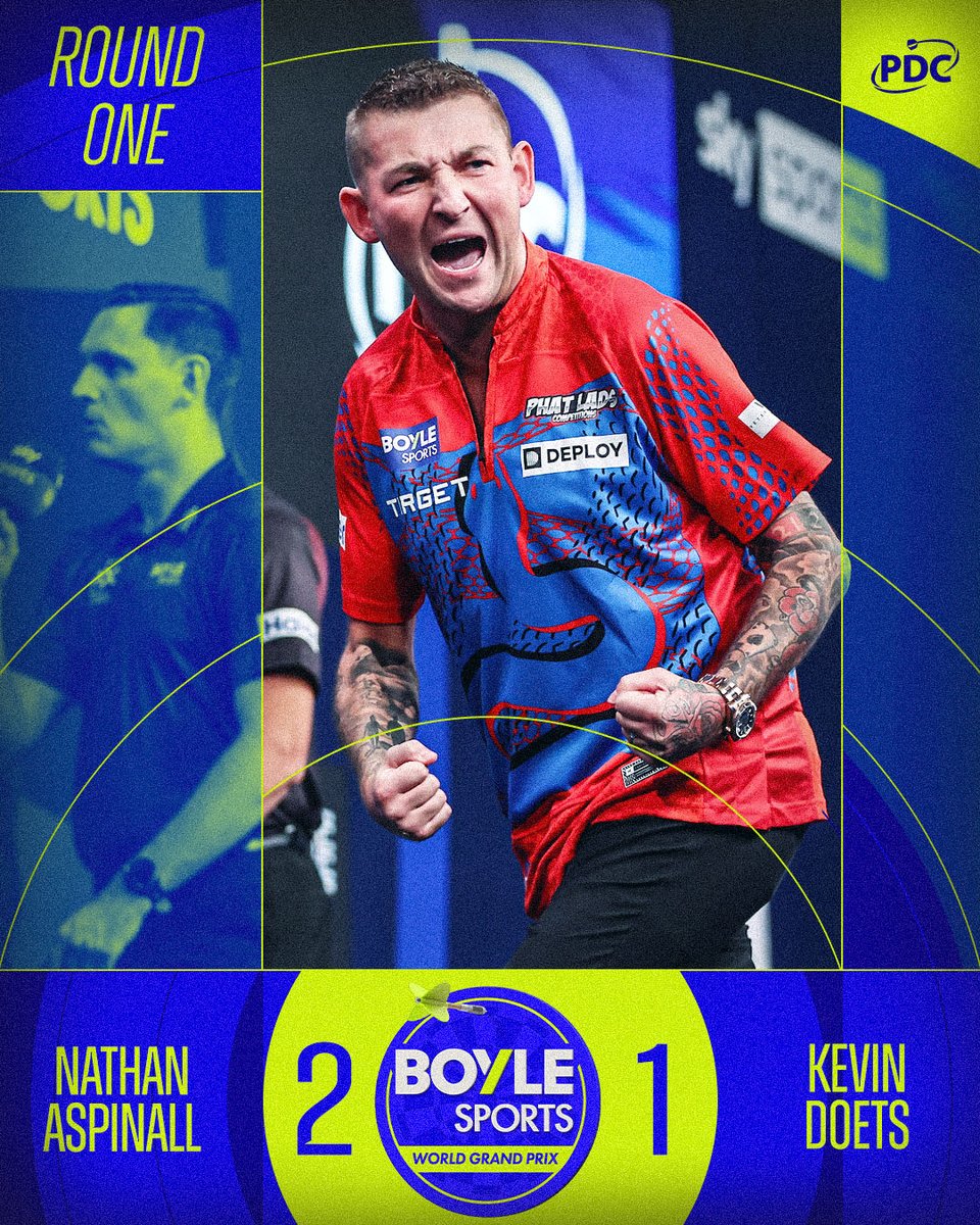 OfficialPDC's tweet photo. Asp wins a thriller! 🙌

Nathan Aspinall battles back from the brink to edge out Kevin Doets in a dramatic last-leg decider! https://t.co/A2eKTv5f8J