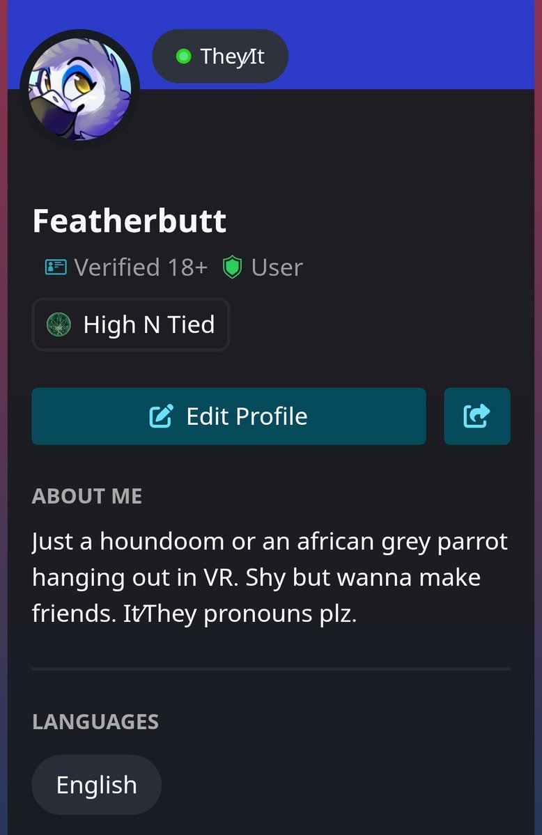 FeatherbuttAD's tweet photo. I'm the most socially anxious creature in the world BUT I'm trying to do more VRChat with folks to help that!! :x If anyone wants to add me plz do, I'm Featherbutt on there! https://t.co/cXeC8oG8oi