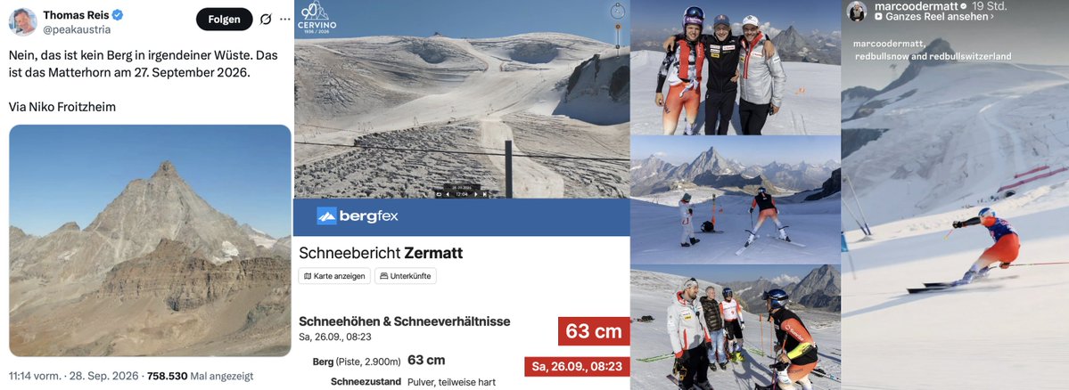mz_storymakers's tweet photo. So dreist täuschen Klimahysteriker in der Operettenrepublik #Österreich: man drehe die Kamera vom #Gletscher weg und zeige die sonnige Südseite des #Matterhorn an einem warmen September-Tag. Fertig ist die #Klimakrise. @peakaustria #Matterhorn #Zermatt 🇨🇭 https://t.co/7JZQ5kUwj9