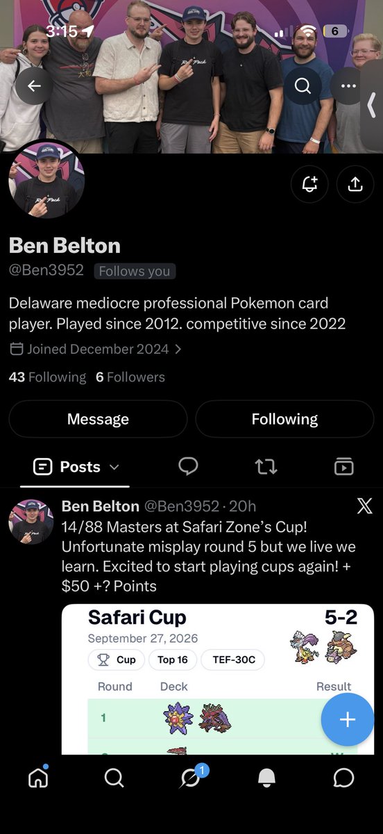 Bobbuulder2005's tweet photo. Can’t believe my favorite PROFESSIONAL Pokemon player followed me back 👀 https://t.co/u0nCLOx8zf
