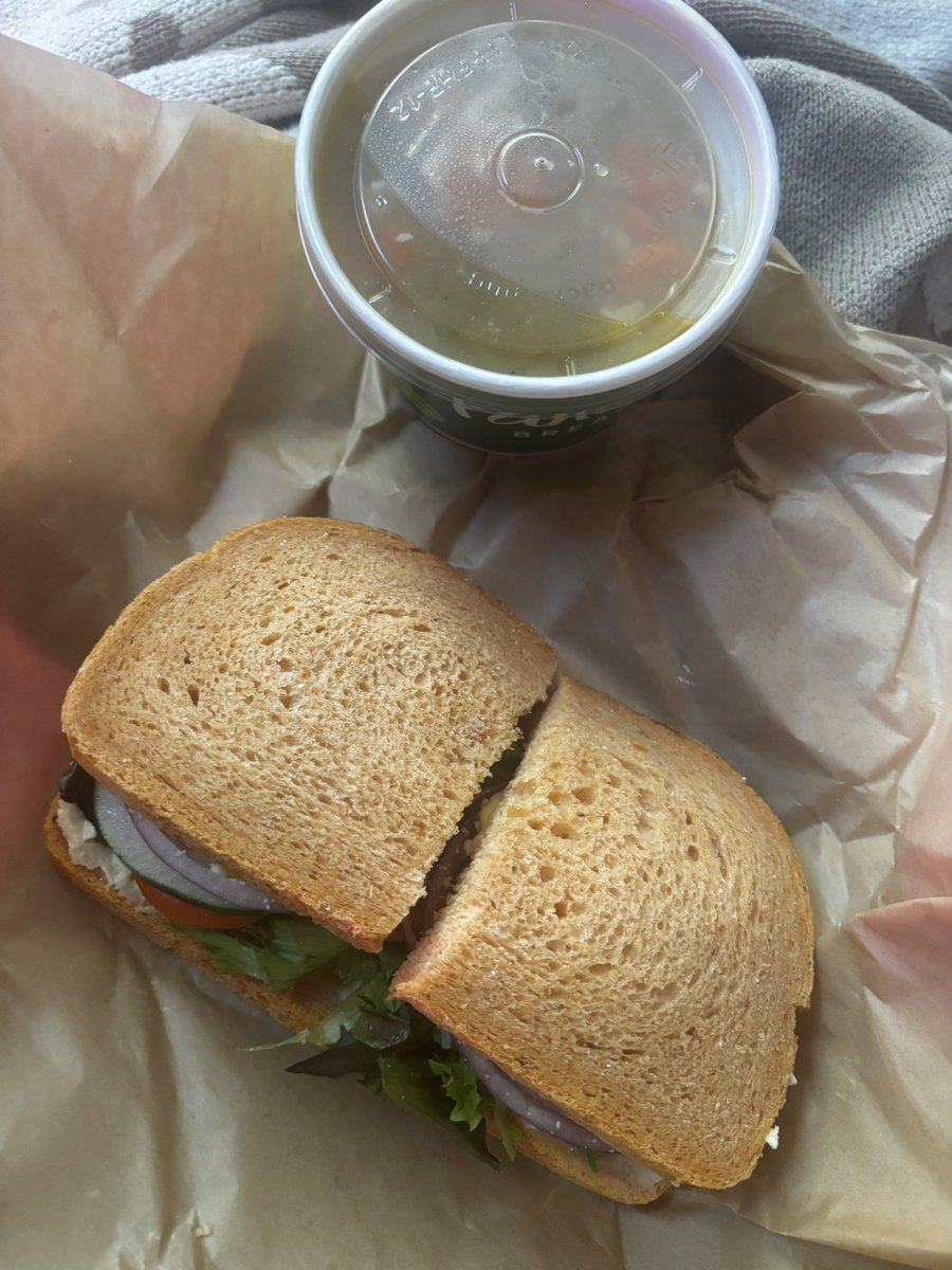 babysewerfae's tweet photo. almost killed myself yesterday. ordered panera for breakfast bc i'm still sick. they accidentally gave me the whole sandwich instead of half. grateful. this will keep me alive at least for the day https://t.co/GwMx0vtpGN