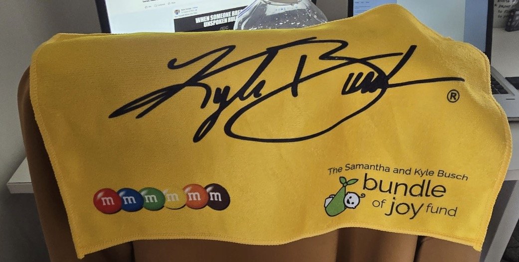 RyanLarkinDFS's tweet photo. 🏁KFB Giveaway🏁 

Win this Kyle Busch towel from the Bristol night race!!

Rules:
♦️Repost + Like
♦️Follow @RyanLarkinDFS &amp; @MattWeaverRA 
♦️Comment with your favorite Kyle Busch moment 

Bonus Points: Check out our podcast; Link in comments #NASCAR https://t.co/B56NcJVY2f