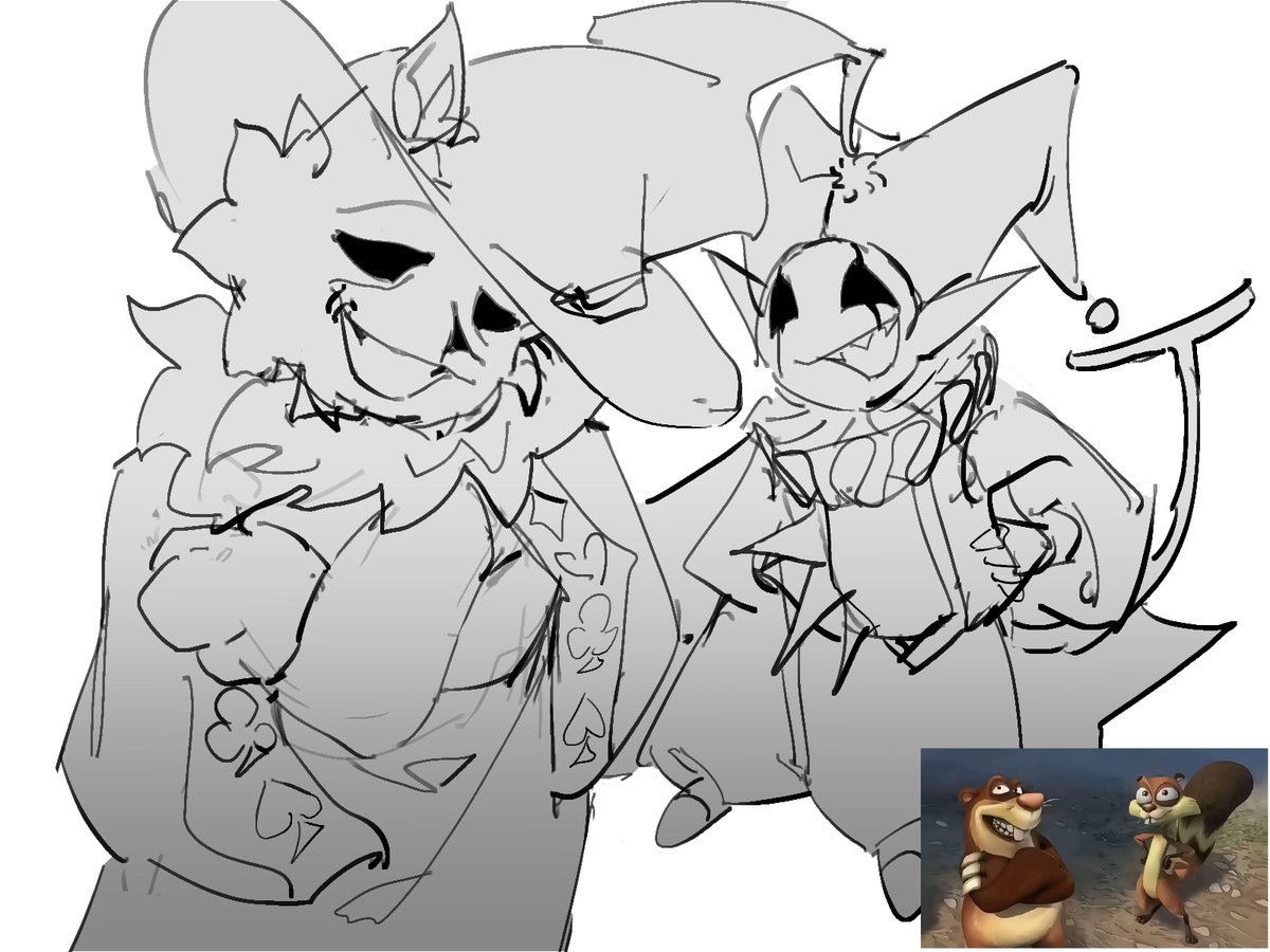 YE_Aliga's tweet photo. This is my entire understanding of Jevil and Seam's early relationship:

（no ship）
#Deltarune #Jevil #Seam #JevilSeamfriendship https://t.co/HzLgtiltq3