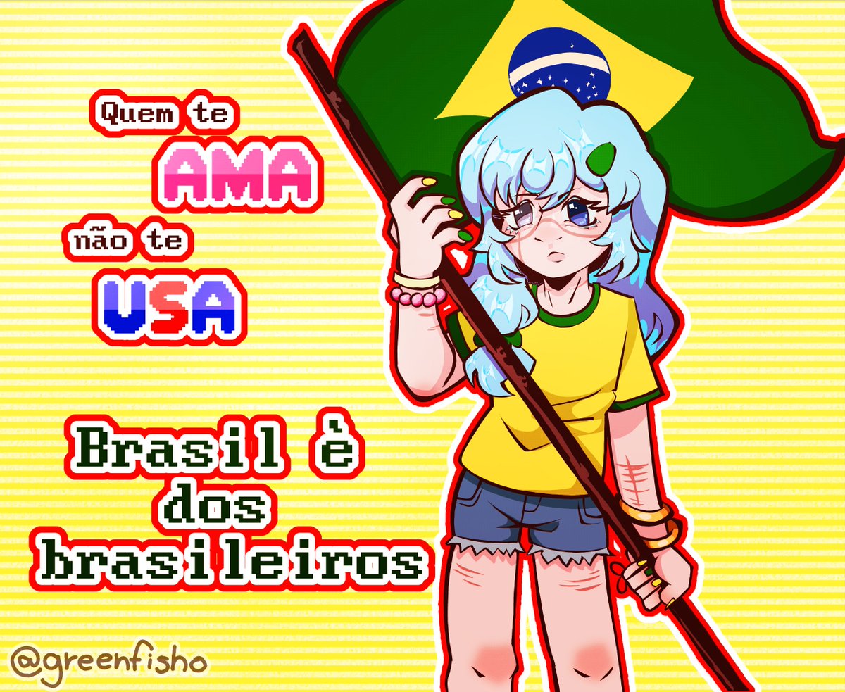 greenfishoo's tweet photo. MM! Mahito has something important to say:

Please protect Brazil and it's people. 
Quem te ama não te USA. 

My pen broke so I pushed through and drew this with my finger on the tablet... https://t.co/MioBqxkNWP