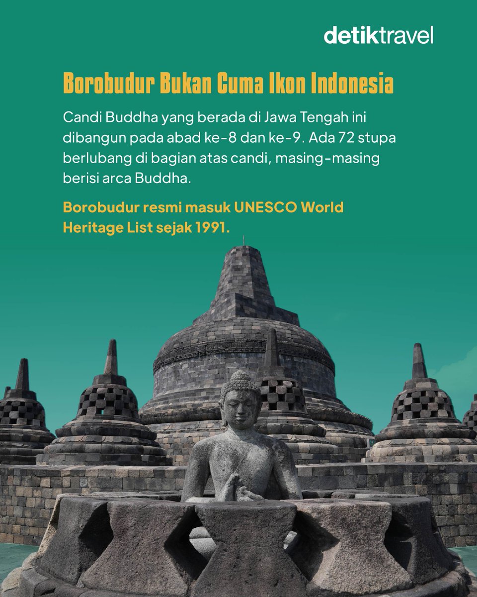 detikTravel's tweet photo. 🇮🇩🌏 Nggak Cuma Indah, Pariwisata Indonesia Juga Mendunia!

Dari destinasi alam, situs bersejarah, sampai budaya yang diwariskan turun-temurun, banyak kekayaan Indonesia yang sudah diakui dunia.

#HariPariwisataSedunia2026 #detiktravel #PariwisataIndonesia #IndonesiaMendunia https://t.co/N49vdyWGjP