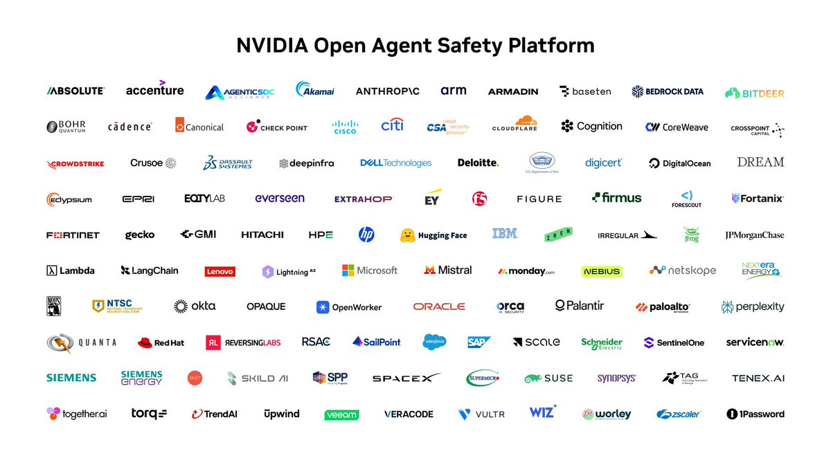 CiscoAI's tweet photo. @NVIDIA and 100+ industry partners are coming together to advance runtime security and monitoring for the AI economy.

The AI era will be built on innovation and trust. @Cisco is proud to support the NVIDIA Open Agent Safety Platform and be part of the ecosystem advancing both.

Learn more: https://t.co/ZbSlozWwgp