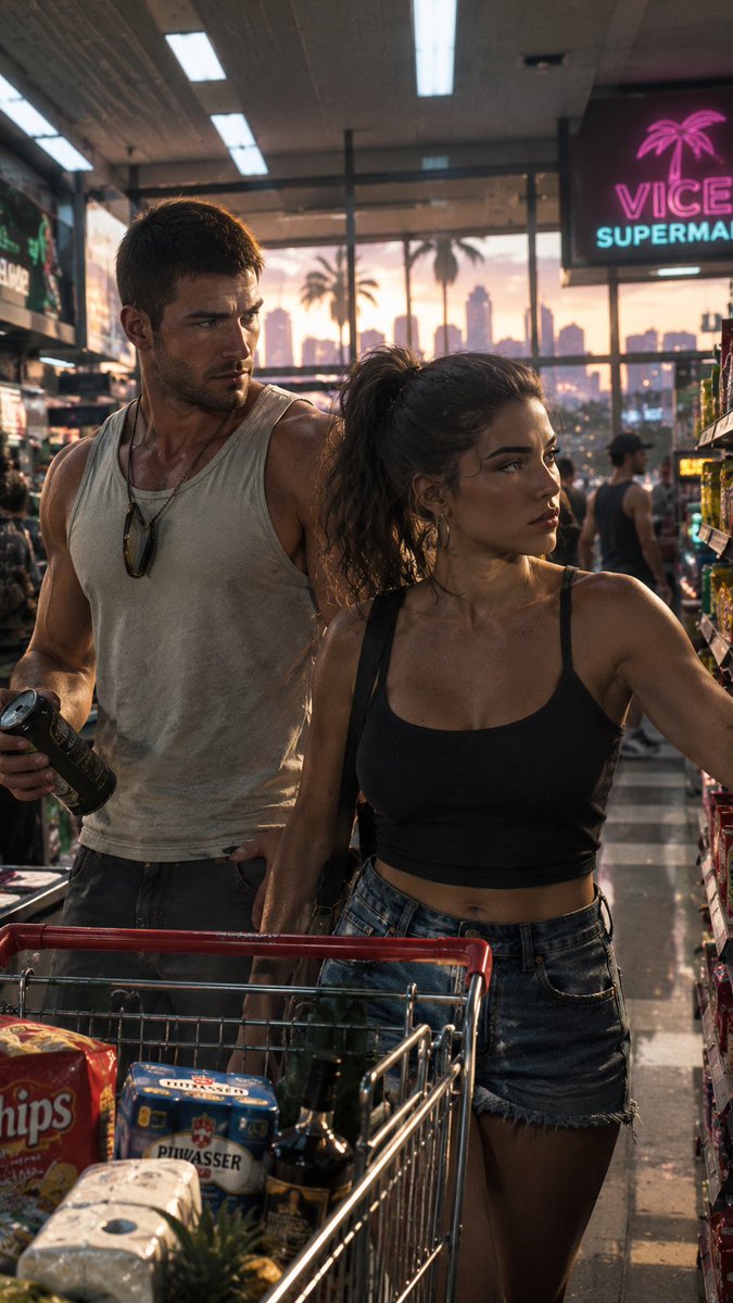 NSgameplay23's tweet photo. What if Jason and Lucia went shopping together in GTA 6? 🛒🌴

Would you like to see more everyday moments like this in Vice City? 👀 https://t.co/u7YQOkPjAt