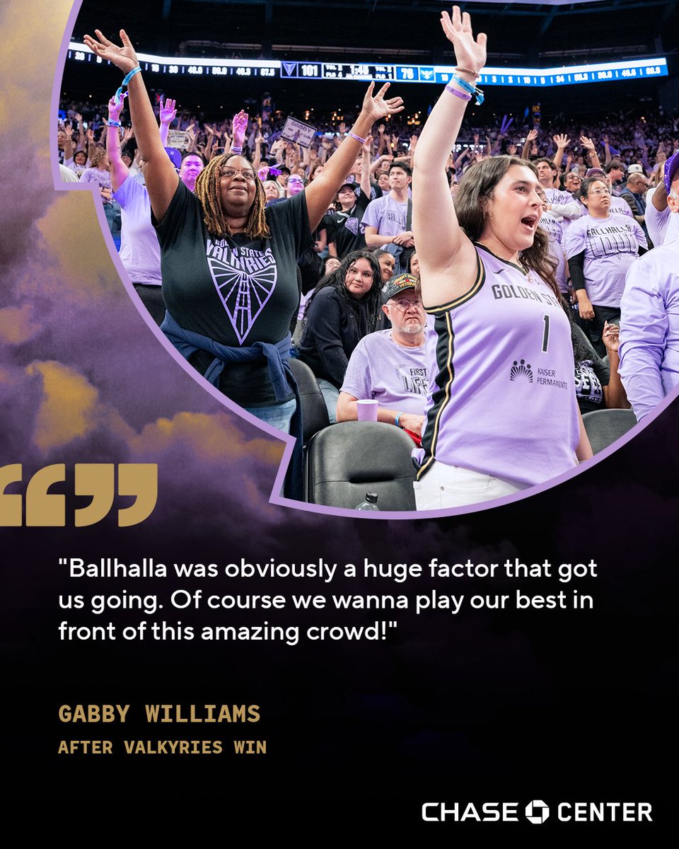 ChaseCenter's tweet photo. Gabby Williams showing gratitude for our incredible sixth man 💜 https://t.co/LJIVrAioHF