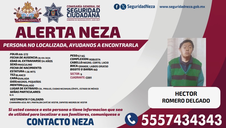 AlertaNeza's tweet photo. ⚠️ #AlertaNeza | Tu apoyo es muy importante para localizar a #Hector Romero Delgado.
Cualquier información puede ser de gran ayuda. Comunícate al 📞 55 5743 4343. https://t.co/7hppr44WlZ