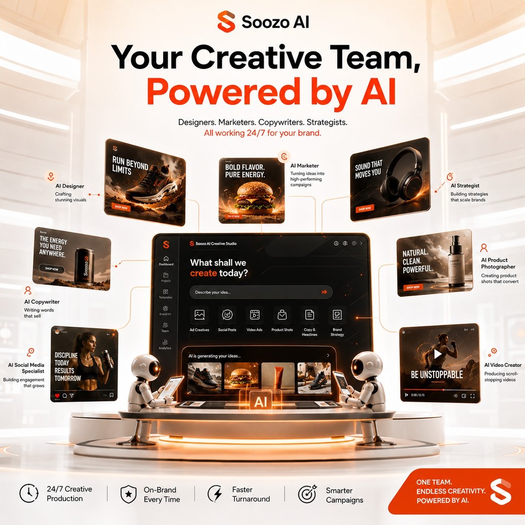 UlaSanderdeh's tweet photo. Meet Soozo AI, your complete AI-powered creative team. Get on-brand visuals, high-converting copy, campaign concepts, and dynamic videos—all from one platform. Create 24/7, launch smarter campaigns, and move faster. One team. Endless creativity. https://t.co/NmlcQ7SKBj