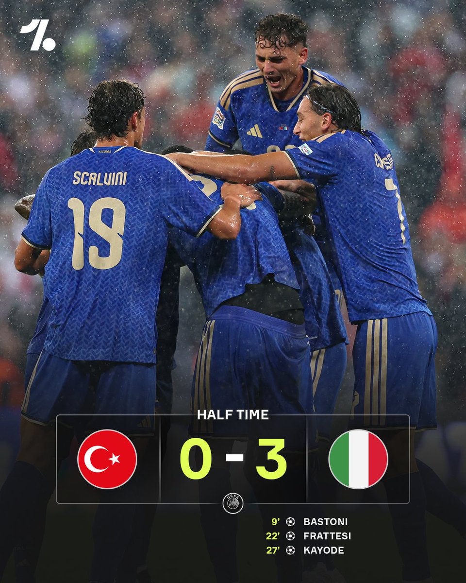 OneFootball's tweet photo. Italy head into the break THREE goals up 🤯🇮🇹 https://t.co/HYjrm6w9rE