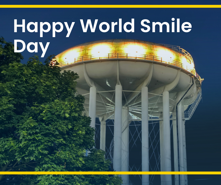 ENWINUtilities's tweet photo. 😊 Happy World Smile Day!

Celebrated around the world, World Smile Day highlights the simple power of kindness, goodwill and a smile.

To mark the occasion, the Hanna Water Tower will be illuminated yellow tonight. https://t.co/O9R1OJDwYw
