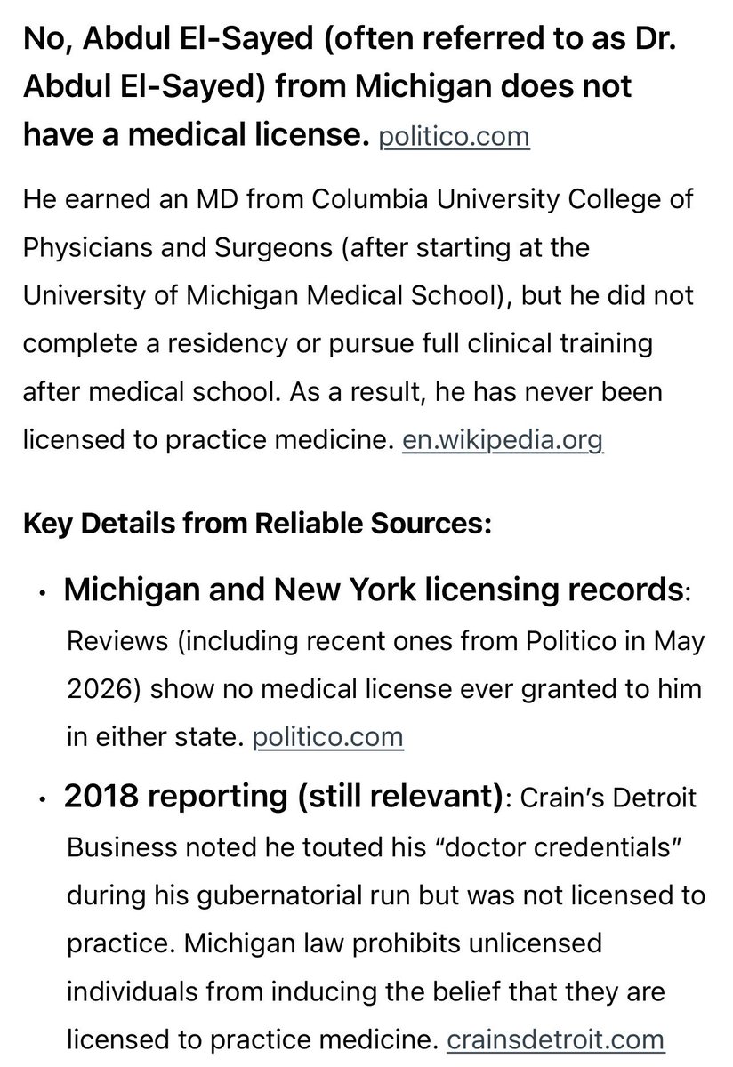 PJohnson1972's tweet photo. @MakeAHole @tamarah67 @AbdulElSayed Do those documents mean anything then as far as him leading the public to believe he is able to practice medicine? https://t.co/oHQ07Drs7M