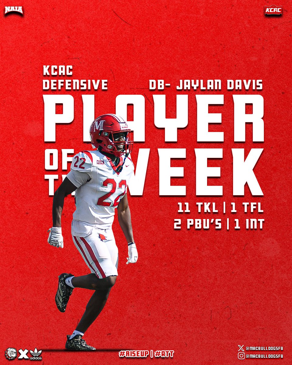 MACBulldogsFB's tweet photo. Jaylan Davis earns KCAC Defensive Player of the Week 🏈

Congratulations, Jaylan!

#RiseUp | #ATT https://t.co/VYBIC2GEia