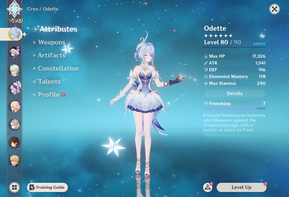 deusauris's tweet photo. 8. Odette ascension material farming + unlocking snezhnaya open world teleports for @anorepilot https://t.co/oSqju7gbe4