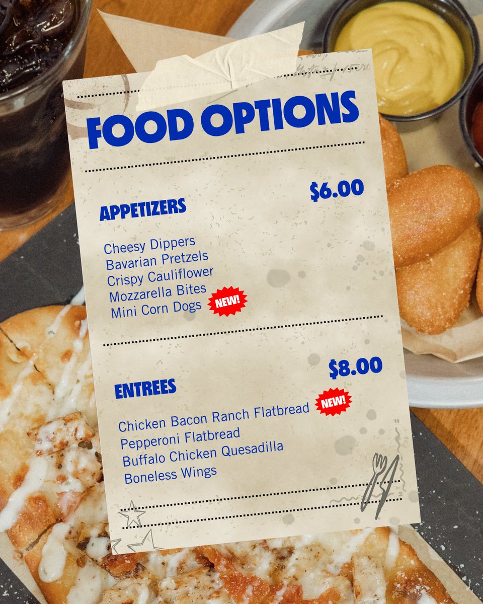 BowlAMF's tweet photo. Did you know that league bowlers eat better at AMF?

Our new League Bowler Menu is here, and we’re serving up exclusive specials that are only available to our league bowlers 👇

▪️ $6 appetizers including Mozzarella Bites, Bavarian Pretzels, and Mini Corn Dogs
▪️ $8 entrees including Chicken Bacon Ranch Flatbread and Boneless Wings
▪️ Discounted fountain soda, beer, house wine, liquor, and ready-to-drink options including Surfside and High Noon

Not a league bowler yet? Visit https://t.co/LNnXGS85rF to join one today 🎳