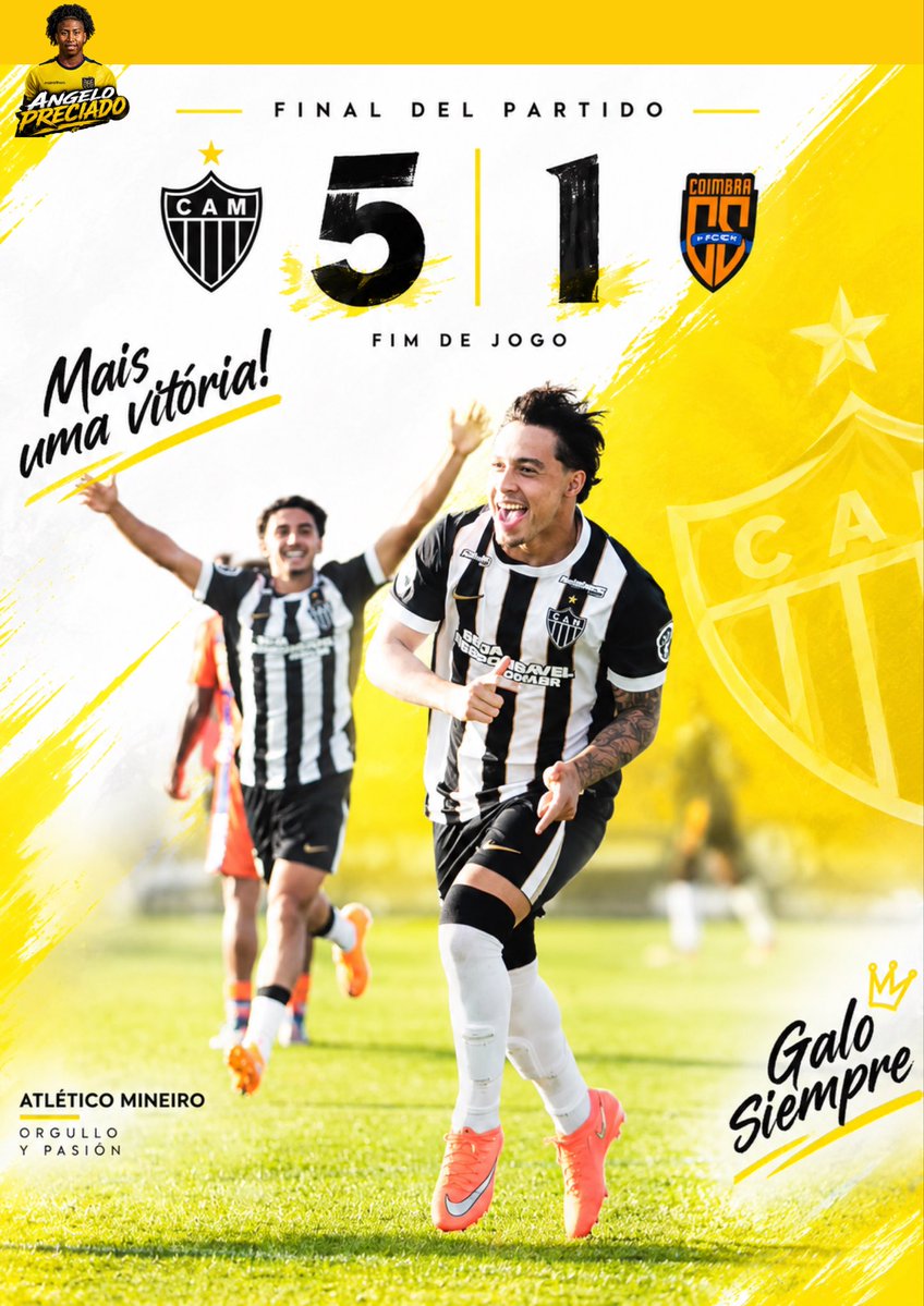 Angeloprecx4vg's tweet photo. 🔥 🔥 ¡GOLEADA DEL GALO! 🐔⚫⚪

Atlético Mineiro se impuso con autoridad por 5-1 ante Coimbra y suma otra gran victoria. 💪⚽

Una actuación llena de goles, intensidad y pasión. ¡El Galo sigue volando alto! 🐔🔥

¡Más historia, otra victoria! 🖤🤍 https://t.co/PbU0mSHVbD