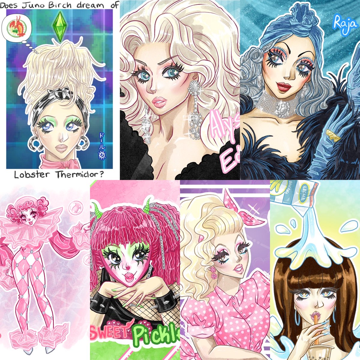 lalycheedesigns's tweet photo. Proud of all the drag art I’ve done these past couple months! #drag https://t.co/N49PU1R72r
