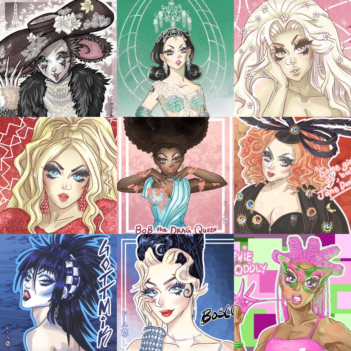 lalycheedesigns's tweet photo. Proud of all the drag art I’ve done these past couple months! #drag https://t.co/N49PU1R72r