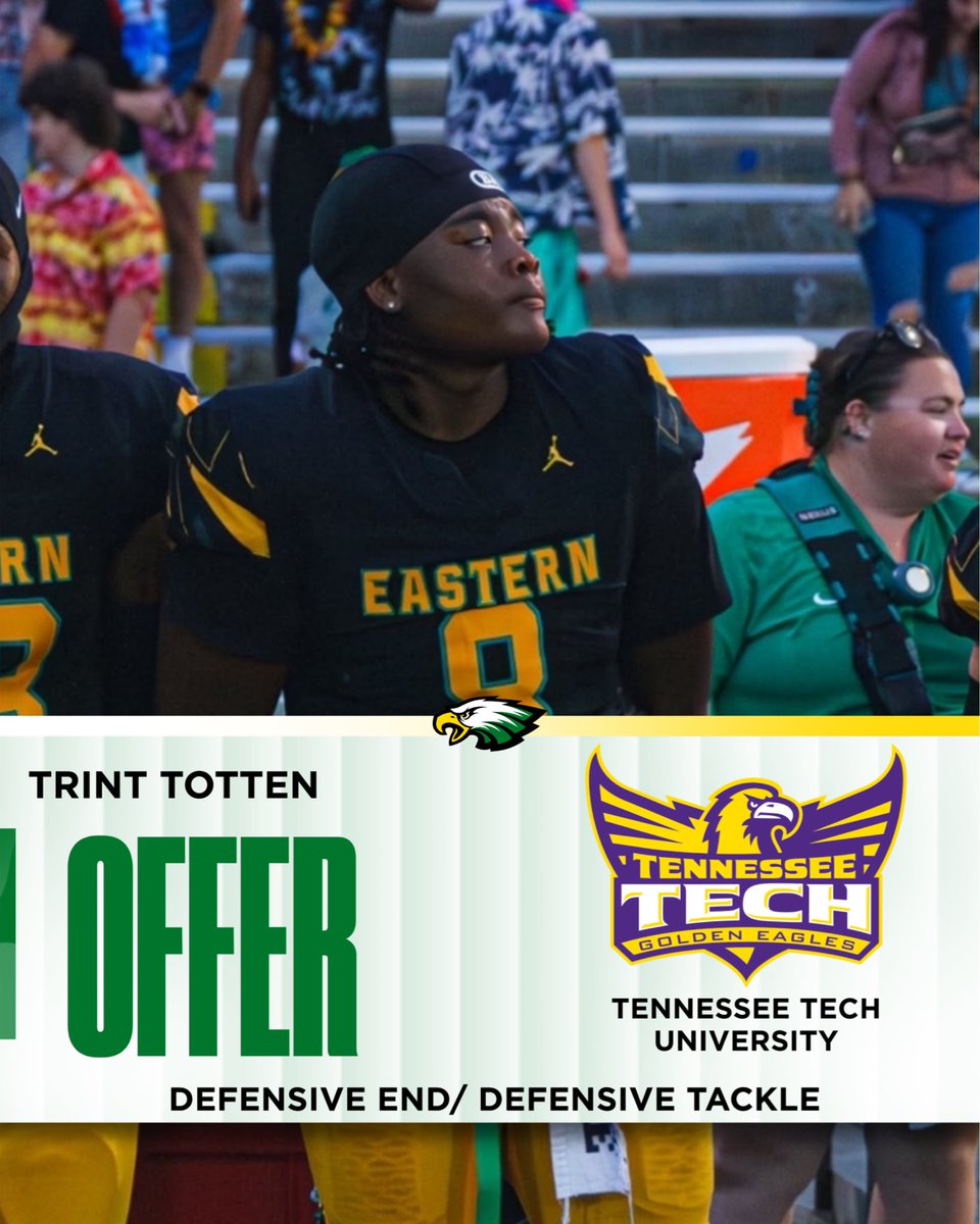 EAHS_Football's tweet photo. Congratulations to Trint Totten on receiving his 17th offer from Tennessee Tech University 🦅💛

#easternalamancefootball
#OWE https://t.co/myHIgU8Aap