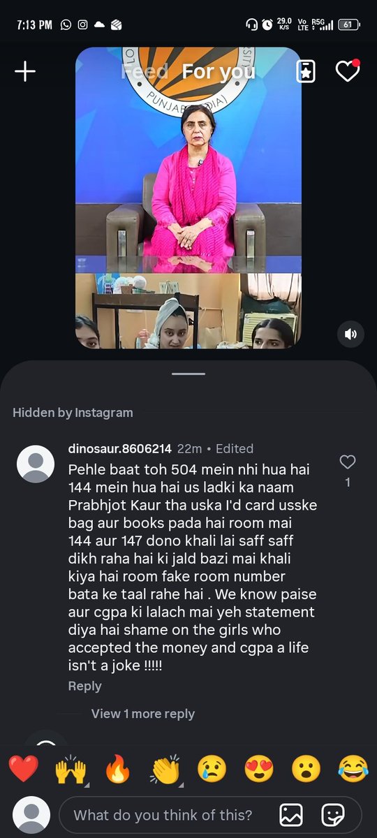 brahmoshun's tweet photo. This is Prabhjot Kaur(1st year student), the student who has come forward to clarify the rumours circulating at LPU regarding her. https://t.co/nI5iiuDCj5