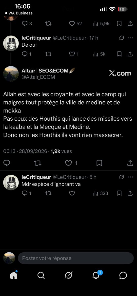 Altair_ECOM's tweet photo. @LeCritiqueur Là tu parlais pas de la conditions physique des militaires, sa sert a rien de zigzaguer, moi j’ai répondu à ce message et je t’ai répondu 2eme screenque Allah est avec les croyant et non pas du camp de ceux qui envoie des missile sur mekka https://t.co/sIty9qaeII