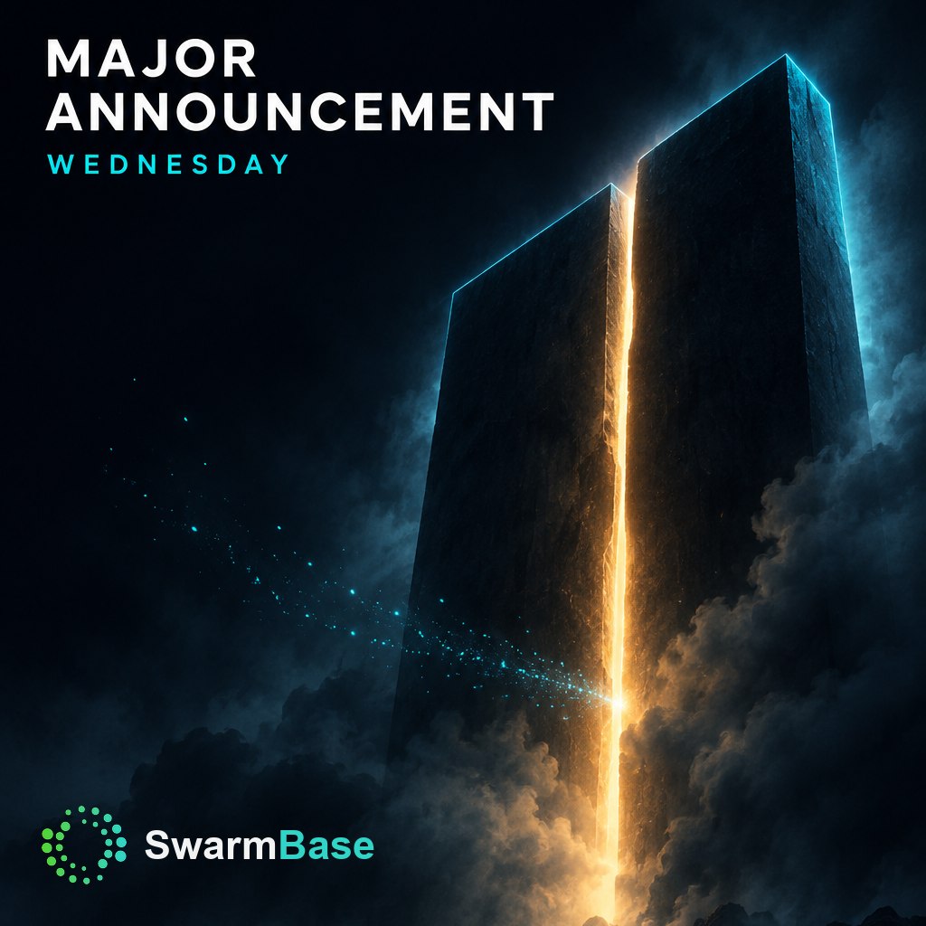 SwarmBase's tweet photo. Something big is coming to SwarmBase.
Our most important announcement yet goes live Wednesday.
Be ready. https://t.co/J3jJLT9qd8