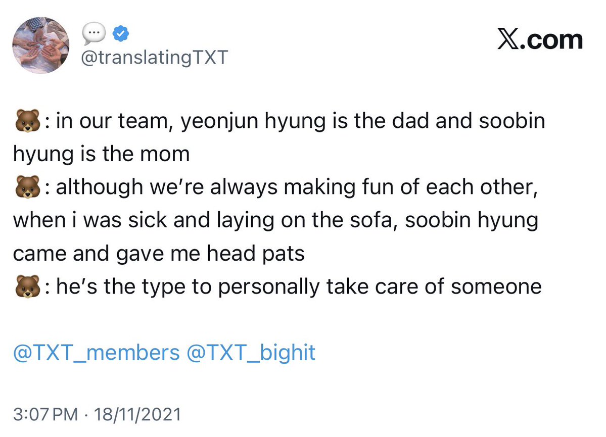 twelve05cm's tweet photo. soobin, the mom of the group 🥺💕 https://t.co/LDe7prMR3o