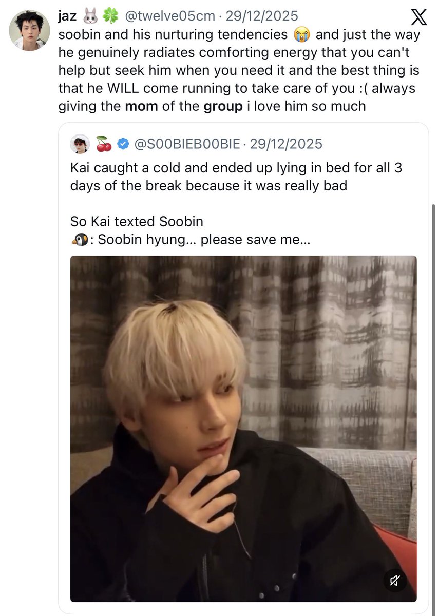 twelve05cm's tweet photo. soobin, the mom of the group 🥺💕 https://t.co/LDe7prMR3o