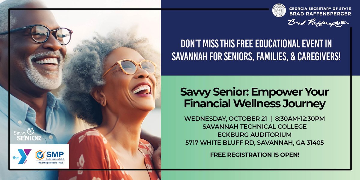 GaSecofState's tweet photo. You are invited to a free event for seniors, families and caregivers. The event will feature a panel discussion and audience Q&amp;A.

Registration includes 1 e-ticket and continental breakfast.  Register now at: https://t.co/j77VjdqTxB https://t.co/Th38NlUSKS