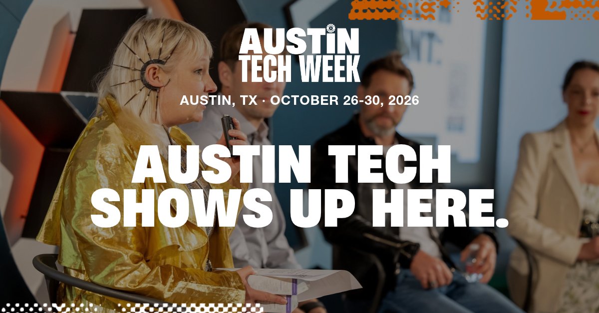 AustinTech's tweet photo. For five days, Austin’s tech community shows up. 🚀
Come for a stacked speaker lineup. Stay for the conversations, introductions &amp; connections that happen in between.

📅 Oct. 26–30
📍 @STATION_Austin

Don’t hear about it secondhand. Be part of it.
👉 https://t.co/Kh5fDASENk https://t.co/33HtccSPx2