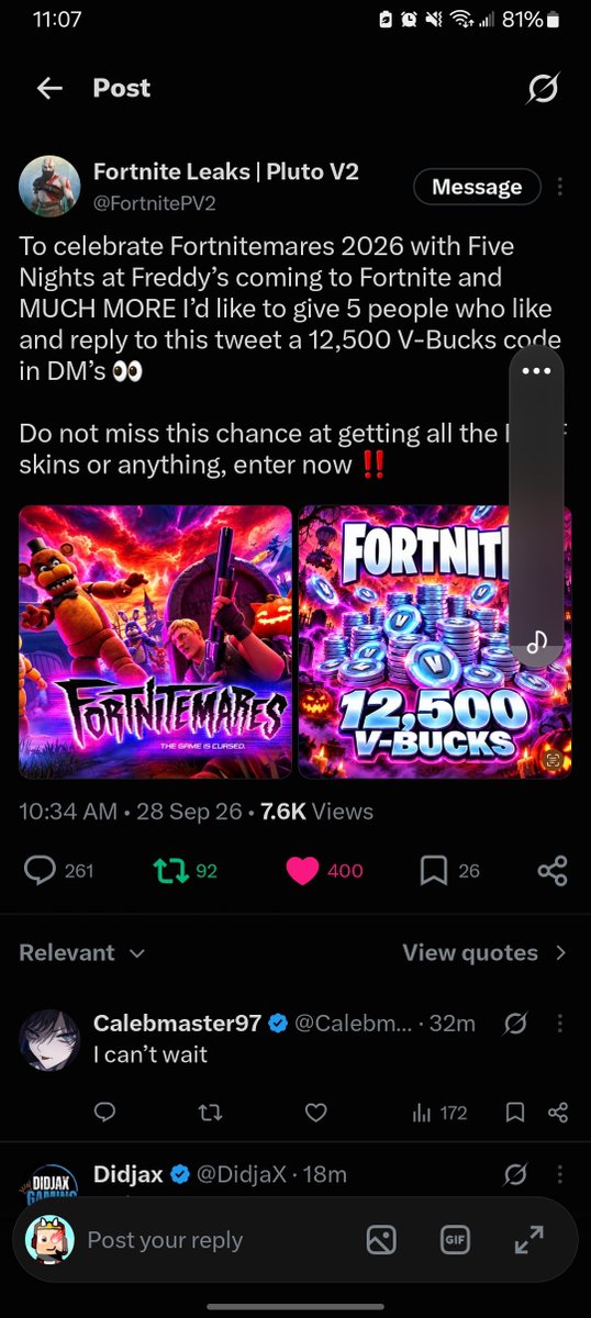 SpuncBoi121's tweet photo. @FortnitePV2 Done, I really want v bucks to get Fnaf stuff :> https://t.co/OyogPJRWRz