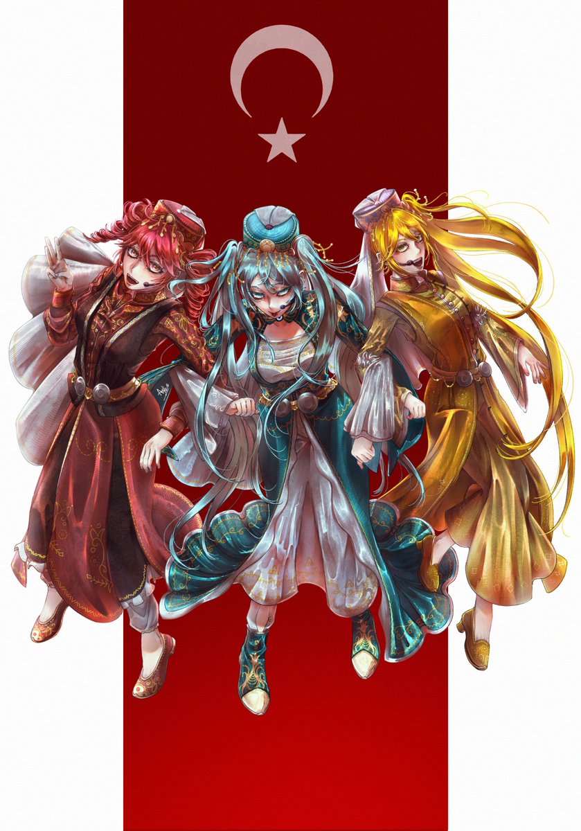 arai_kunn's tweet photo. Triple Turkish ❤️🩵💛🧿🇹🇷

#hatsunemiku #illustration #kasaneteto #akitaneru #digitalart https://t.co/H0OXaWIdTr