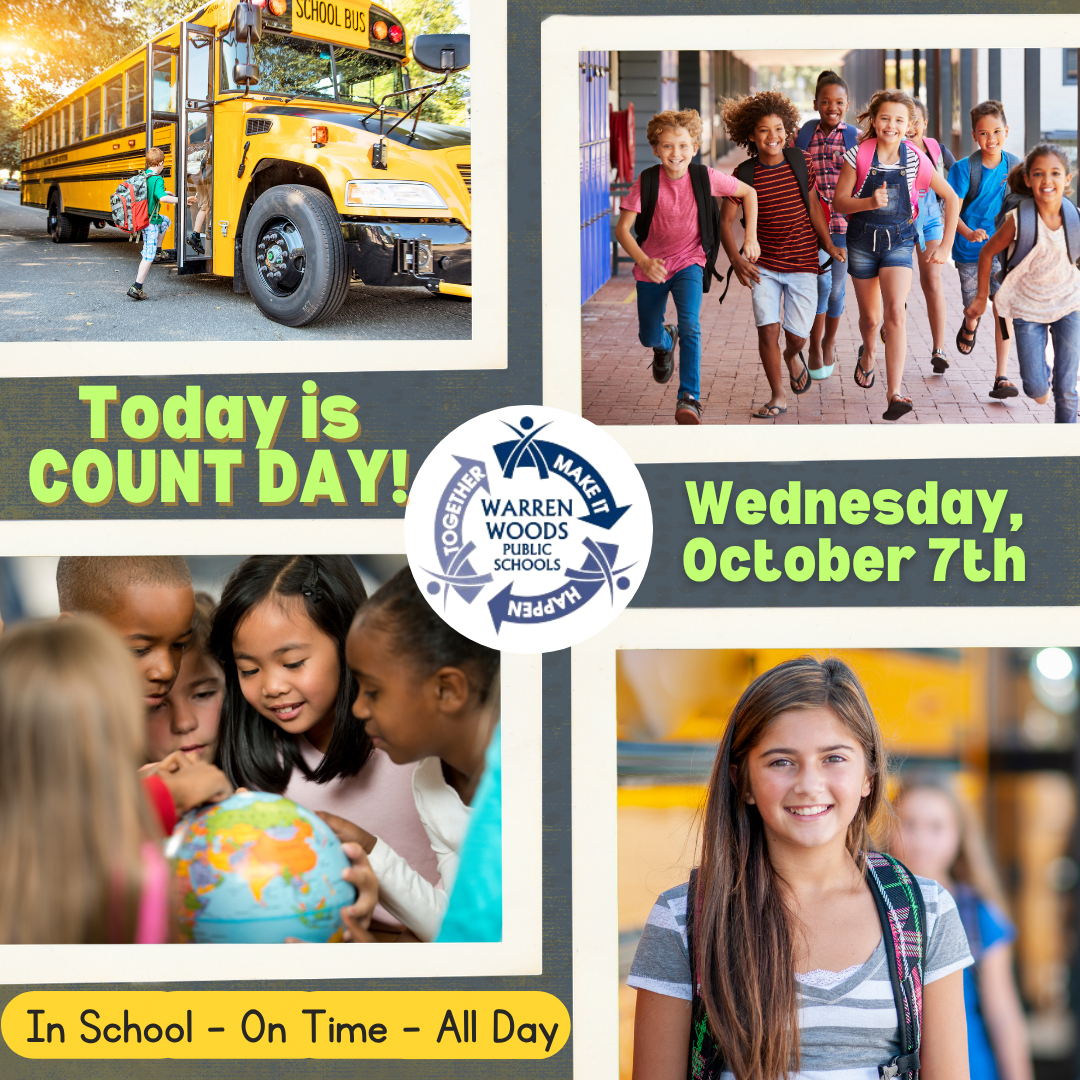 WarrenWoodsPS's tweet photo. 🚨 TODAY IS COUNT DAY! 🚨
Today, Wednesday, October 7th, is our first Count Day of the 2026–2027 school year!
It’s important for all students to be on time and in class for the entire day. Every student counts, and your attendance makes a difference!
Let’s #MakeItHappen! 💪📚 https://t.co/GoAMScKGHY