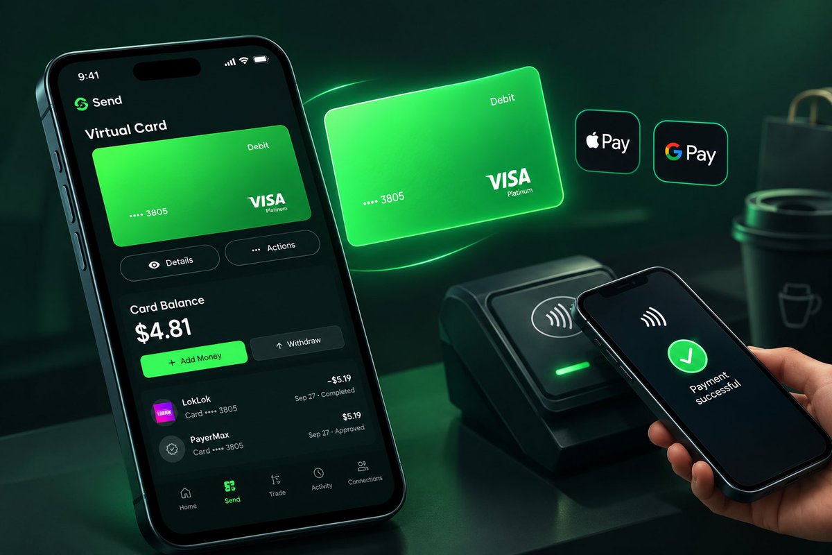 Official_emmrex's tweet photo. /Send Card: Simple. Fast. Powerful.

Your money, your card, your way.
Use /Send Card for seamless digital payments and everyday spending—all from your @Send wallet.

Load. Spend. Tap. Send. 🚀
$SEND $USDC
@Send @ethentree @xino_it https://t.co/H2JtTjLcXM