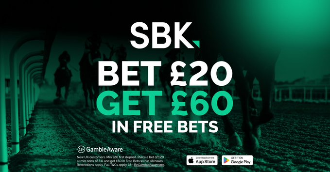 TWEnclosure's tweet photo. GET £60 IN FREE BETS FOR THIS WEEK ✅

When you join SBK and bet £20 HERE:
https://t.co/r4GJdWQIGN

AD | New Customer Offer | T&amp;C's Apply | 18+ | GambleAware https://t.co/cr6gu3IsC1