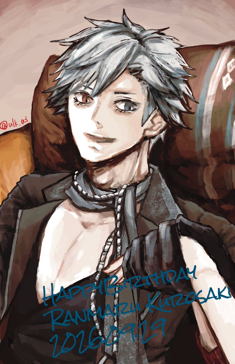 ulk_a3's tweet photo. ランランお誕生日おめでとう～‼️‼️‼️🎉🎂💐🍖🥳👏✨
変わらずカッコ良くROCKな一年をお過ごしください

何故かカルナイBDは全員ソファ撮影なのかと思って描き始めちゃっててアホでした😂#utapri_ranmaru_BD2026 https://t.co/F2Vjnroz2v