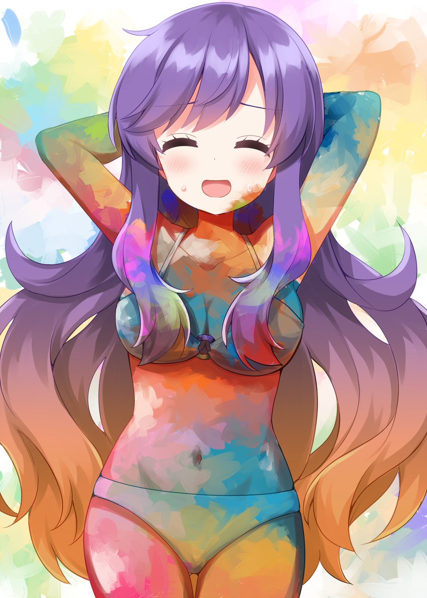 1draw_roid's tweet photo. 全身ペイント塗れの聖さん https://t.co/eMNg8CY4Ga