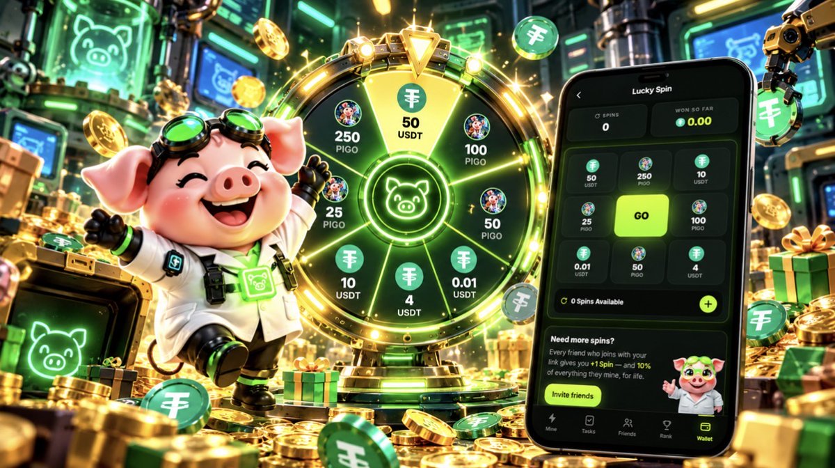 PigoLabs's tweet photo. 🎰 Lucky Spin is LIVE on #PigoLab! 🐷

Feeling lucky? 👀
Spin the wheel and get a chance to win #USDT &amp; #PIGO rewards!

🎁 More spins = more chances
🐷 Invite friends to earn extra spins
⚡ Spin. Win. Repeat.

👉 Try your luck now: https://t.co/vs1shqcVgN https://t.co/HAzyLS9HTH