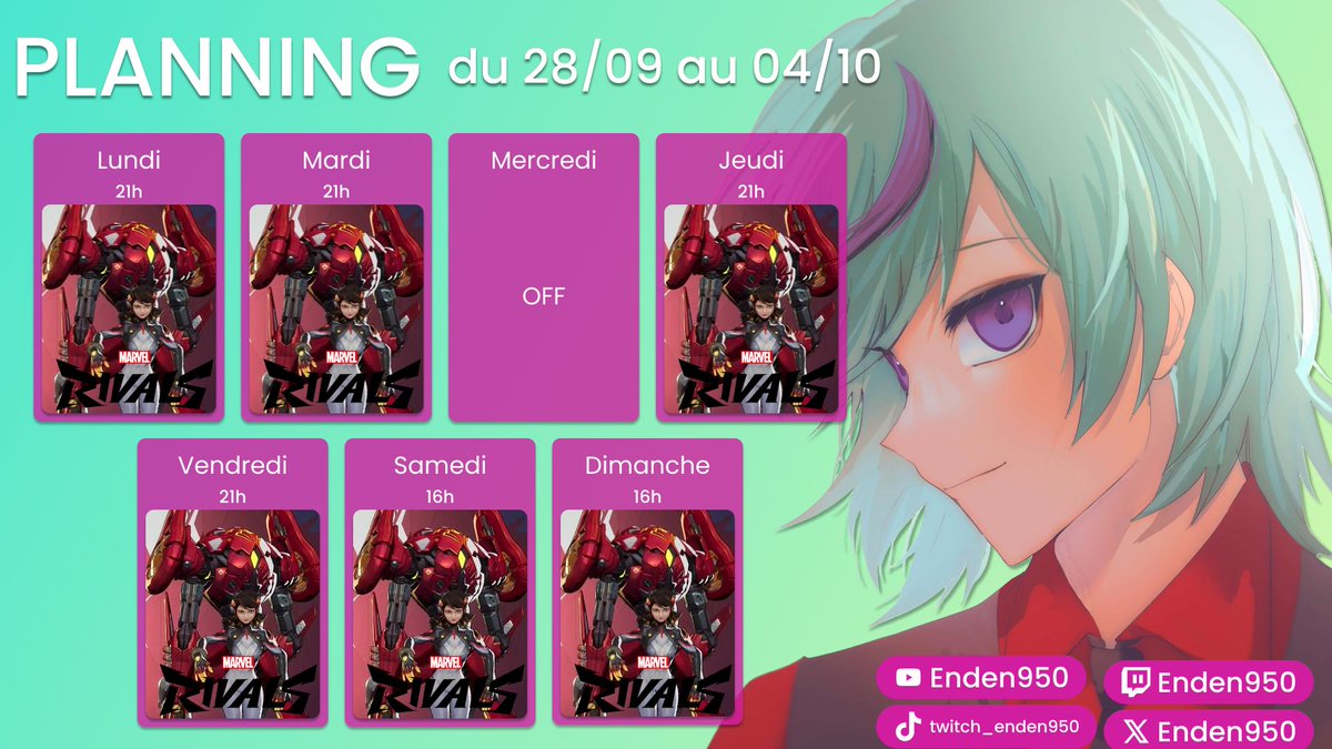 enden950's tweet photo. Planning de la semaine du 28 au 4 octobre 
Cette semaine full marvel riavls objectif le paltine 1 https://t.co/89Hu6Tafqm