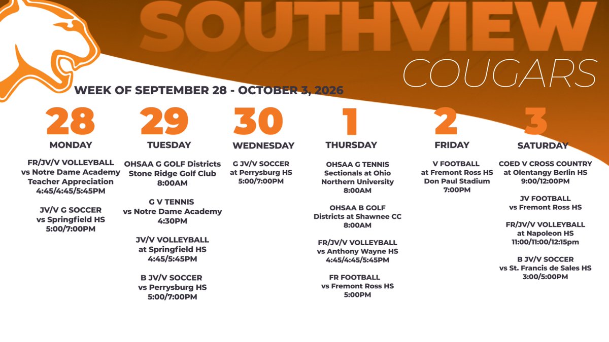 southviewcougar's tweet photo. This Week in Cougar Athletics
#cougsUP https://t.co/M0aCXdF0N7