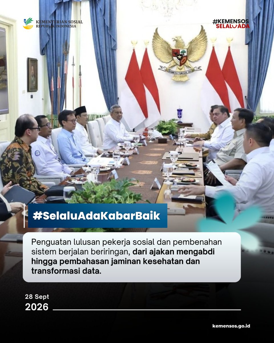 KemensosRI's tweet photo. Penguatan lulusan pekerja sosial dan pembenahan sistem berjalan beriringan, dari ajakan mengabdi hingga pembahasan jaminan kesehatan dan transformasi data.

Ada apa di #SelaluAdaKabarBaik edisi 28 September? Baca selengkapnya di grafis berikut. https://t.co/BjpRyQZrjO