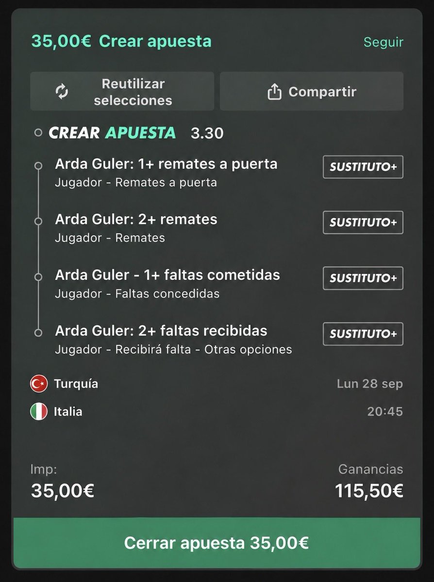 Al_FunnyBets_'s tweet photo. 💣 𝗛𝗢𝗬 𝗘𝗦 𝗘𝗟 𝗚Ü𝗟𝗘𝗥𝗔𝗭𝗢

🇹🇷 Turquía - Italia 🇮🇹

Arda Güler tiene deberes

💰 Stake 0,7

𝗦𝗜 𝗛𝗔𝗬 𝗝𝗔𝗟𝗘𝗢, 𝗤𝗨𝗘 𝗘𝗦𝗧É 𝗚Ü𝗟𝗘𝗥 𝗘𝗡 𝗠𝗘𝗗𝗜𝗢. 🇹🇷🛢️ https://t.co/0Gq4n2JC1v