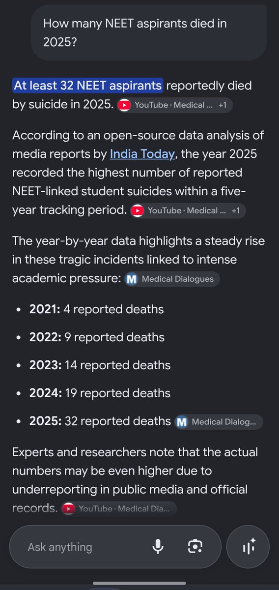 k0kushib0_'s tweet photo. @neonwhisperso0 @Ttuhfdsgujni @chixxsays How can you say people died only due to that?
In 2025 there was no NEET paper leak but still 32 people did su! c!de. 
More than 2 times the no. of people died in 2026.
People die every year. The main reason is different... that nobody talks about https://t.co/H1Womr8uNB